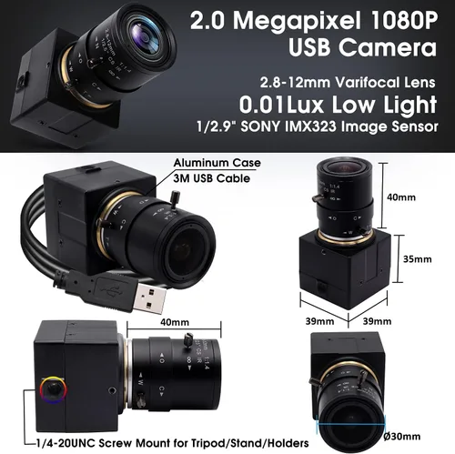 Vista 5 de SVPRO Cámara web USB 1080P HD con lente de zoom de 2.8 a 0.472 in, cámara web de enfoque manual para computadora, cámara H.264 de poca luz