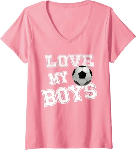 Vista 11 de Womens Retro I Love My Boys Soccer Gifts for Moms-Futbol Soccer Mom V-Neck T-Shirt