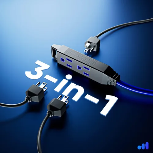 Vista 4 de Cable de extensión de 2 pies, cable de extensión con múltiples tomas, calibre 16 (azul) con certificación ETL
