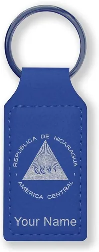 Vista 13 de LaserGram Llavero rectangular, bandera de Nicaragua, grabado personalizado incluido, Bambú
