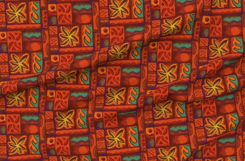 Vista 4 de Spoonflower Tela – Flores onduladas rojas vintage hawaianas retro polinesio de mediados de siglo Aloha impreso en tela de gasa cuarto gordo