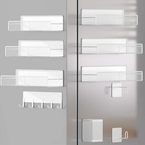 Vista 35 de Estante magnético para especias para refrigerador, paquete de 7 estantes magnéticos fuertes 100% de metal, organizador de especias con soporte