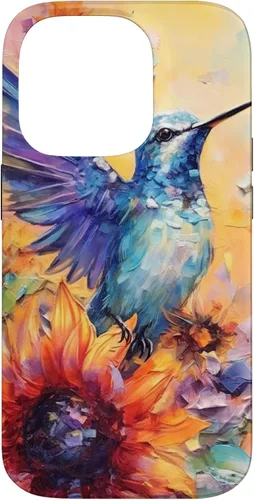 Vista 17 de Colorful Watercolor Sunflower Nature Purple Blue Hummingbird Case for iPhone 17