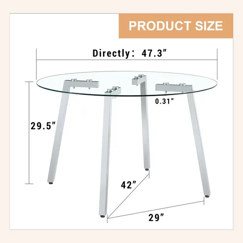 Vista 2 de Modern Luxurious Round Tempered Glass Dining Table with Silver 7 Shaped Metal Legs,Suitable for Family Meals, Office conferences, or as a Casual