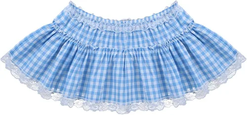 Vista 6 de Hularka Sissy Crossdress Lencería Frilly Encaje Micro Mini Cuadros Gingham Faldón Acampanado Pijamas