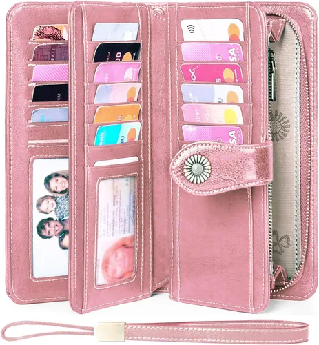 Vista 2 de FALAN MULE Cartera de cuero genuino RFID bloqueo gran capacidad Trifold señoras cartera.