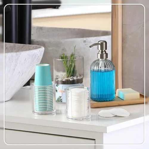 Vista 7 de AOZITA Dispensador de tazas para baño, paquete de 2 portavasos para enjuague bucal, portavasos pequeños desechables de papel para enjuagar tazas