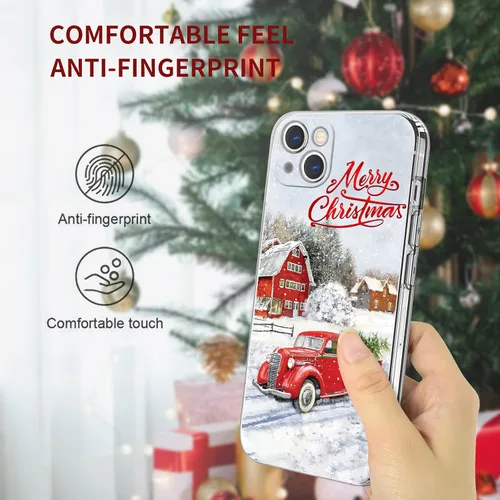 Vista 4 de Newseego Funda de Navidad para iPhone 13, Serie Linda a Prueba de Golpes Anti-Amarillo PC Duro + Parachoques TPU Cubierta Protectora para Mujeres