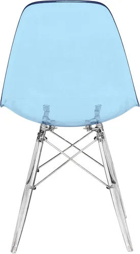 Vista 5 de LeisureMod Silla de comedor moderna moldeada con base Eiffel cromada y soporte acrílico en forma de X, silla auxiliar ergonómica para cocina, Azul