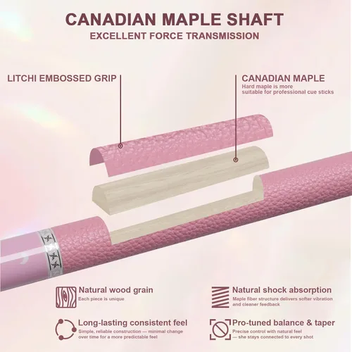 Vista 6 de CUEELF Palo de Billar Rosa de 58 Pulgadas con Mango de Arce Canadiense Palos de Billar Profesionales Regalos para Mujeres y Damas