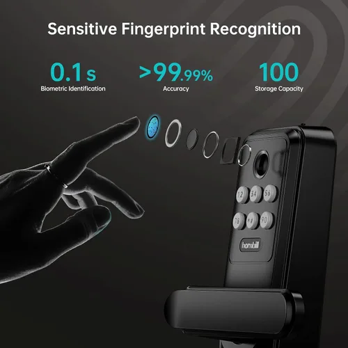 Vista 6 de Cerradura inteligente WiFi sin llave con asa, teclado de huellas dactilares Hornbill, palanca de bloqueo de puerta, cerrojo eléctrico, desbloqueo
