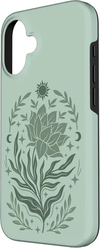 Vista 2 de Sage & Green Flowers Sun Crescent Moon Boho Floral Celestial Case for iPhone 16