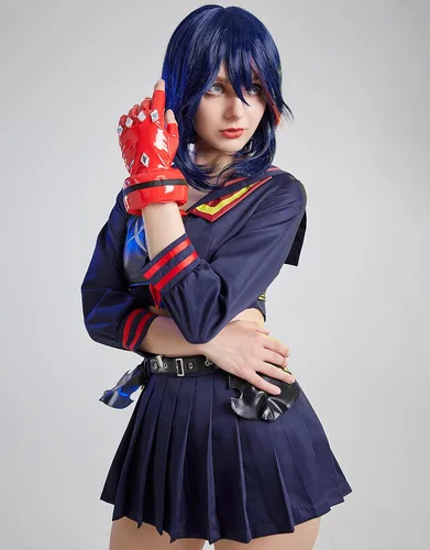 Vista 4 de Miccostumes Conjunto de camisa y falda de manga larga para cosplay de anime para mujer