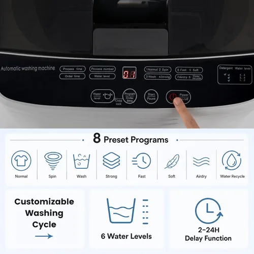 Vista 2 de Giantex 7.7LBS Portable Washing Machine, Top Load Full-Automatic (Grey)