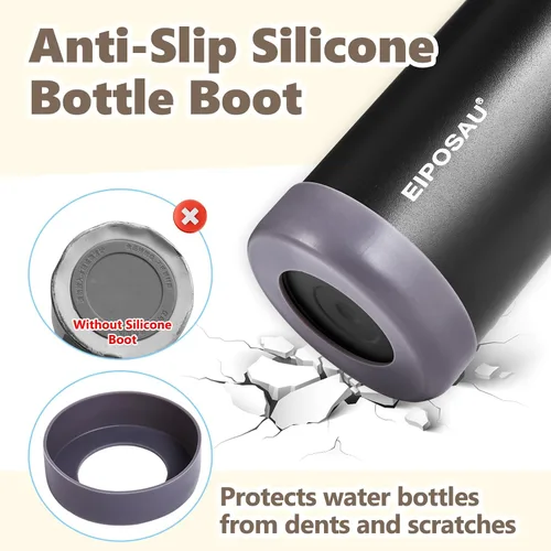 Vista 6 de Botella de agua aislada con tapa, bota y calcomanías, botella de acero inoxidable de 24 onzas, sin sudor, mantiene el frío las 24 horas, botella