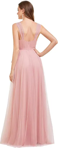 Vista 2 de Ever-Pretty Elegante cuello en V para mujer con cintura de fajín de una línea maxi de tul vestido cruzado vestidos de dama de honor 07303-USA