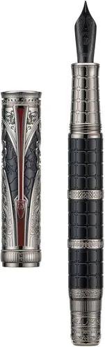 Vista 20 de Hongdian D5X - Pluma estilográfica de color negro, punta mediana, dinastía Qin, retro, tótem chino, grabado, pluma de escritura suave