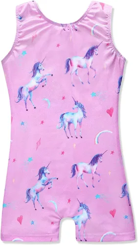 Vista 11 de HOZIY Leotardos de gimnasia para niñas, trajes de ciclismo con patrón adorable brillante