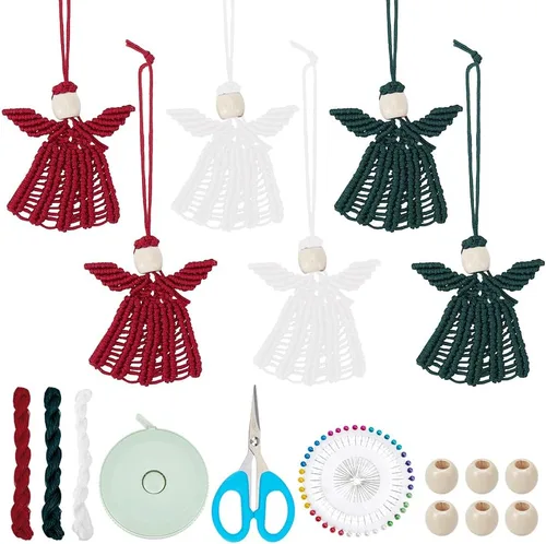 Vista 8 de INFUNLY Juego de 2 calcetines navideños de macramé para principiantes con video tutorial e instrucciones hechas a mano, kit de calcetines de Navidad