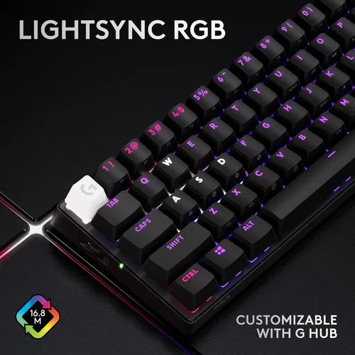 Vista 8 de Logitech G PRO X 60 Lightspeed - Teclado inalámbrico para juegos, ultra compacto TKL 60% mecánico para PC con Windows, LIGHTSYNC RGB, teclas PBT