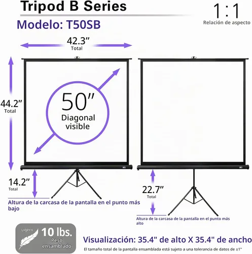 Vista 5 de Elite Screens Trípode B, 50 pulgadas 1:1, soporte plegable ligero, manual, pantalla de proyector de cine en casa, 4K / 8K Ultra HDR 3D listo