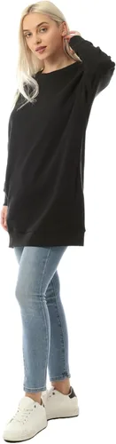 Vista 5 de MixMatchy Sudadera casual de forro polar con cuello en V para mujer, manga larga, túnica para otoño e invierno Negro (cuello redondo)