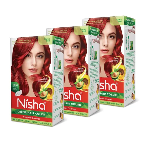 Vista 10 de Nisha - Tinte cremoso para el cabello (150 ml/cada) rojo llama, paquete de 1
