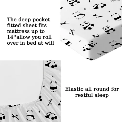 Vista 5 de MUSOLEI Sábanas Panda Sábanas ajustadas Lindas hojas de cama con conjunto de cama de animales 3D con orejas para niñas Conjunto de cama individual