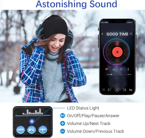 Vista 3 de EverPlus Gorro Bluetooth para hombre regalos para mujer sombrero Bluetooth gorro para auriculares negro