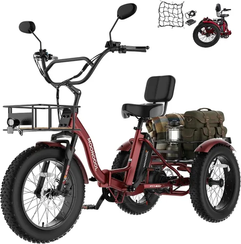 Vista 10 de MOONCOOL Triciclo eléctrico plegable para adultos, Etrike de aluminio de 20 pulgadas, clasificado 500 W, batería extraíble de 48 V frenos de disco