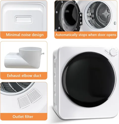 Vista 7 de DOGHLY Secadora de ropa eléctrica portátil de 120 V, secadora de ropa compacta de 800 W, fácil control, 1.6 pies cúbicos de carga frontal de acero