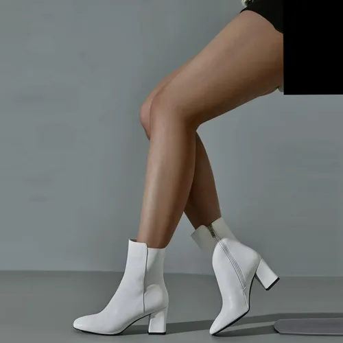 Vista 5 de Caradise Botas de tacón alto y grueso para mujer con cremallera y punta cuadrada