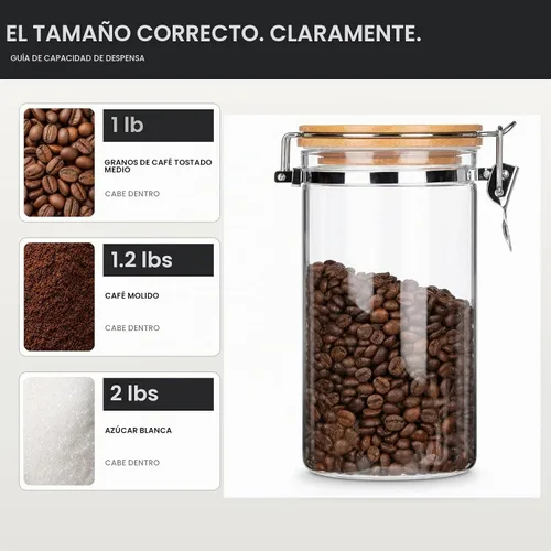 Vista 2 de KKC HOME ACCENTS - Recipiente de café de vidrio de 40 onzas (capacidad para granos de café de 1 libra) con tapa hermética de bambú, recipiente
