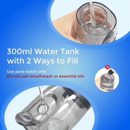 Vista 9 de Operan Irrigador dental de agua inalámbrico de 10.1 fl oz, irrigador dental portátil para dientes, 4 modos de pulso, IPX7, irrigador oral