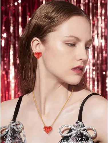 Vista 2 de CLASSYZINT Gold Jewelry Set For Women Black Disc Red And Pearl Heart Charms Pendant Earrings Bracelets Necklaces