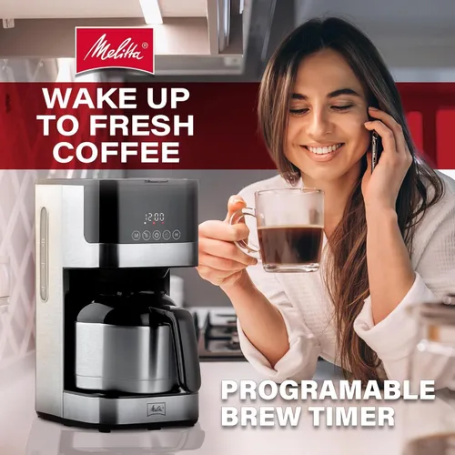 Vista 2 de Melitta Aroma Tocco - Cafetera térmica de goteo, 8 tazas, programable con apagado automático, pausa y servicio, jarra de acero inoxidable con 5