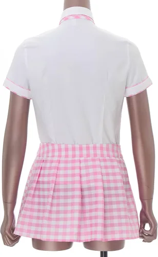 Vista 5 de JEYPINMI Atuendos de colegiala para mujer, uniforme de cosplay, camisas de manga corta, falda a cuadros