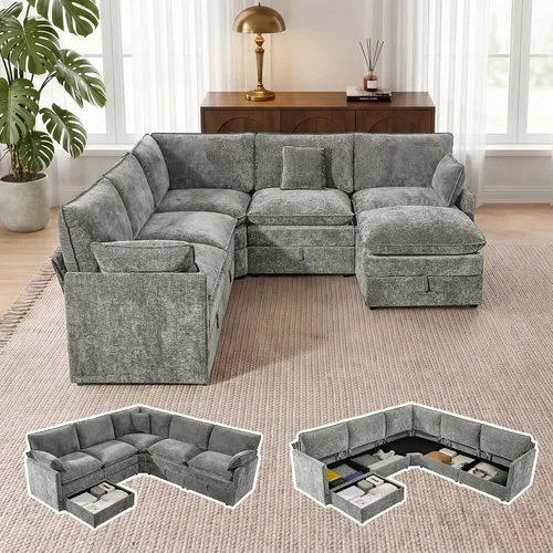 Vista 29 de Sofá modular con almacenamiento, sofá cama de 103 pulgadas, sofá cama seccional, sofá nube de gran tamaño con otomana móvil, sofá moderno de 6