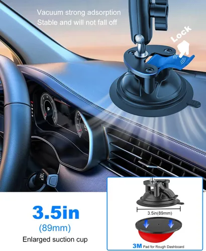 Vista 3 de Soporte de teléfono para automóvil con ventosa resistente, brazo de ajuste de metal para parabrisas, salpicadero, ventanas laterales, soportes