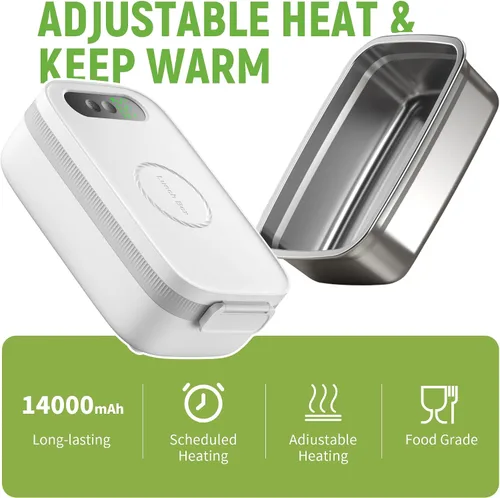 Vista 3 de Fiambrera eléctrica inalámbrica, 14000 mAh recargable con bolsa grande para adultos, calentador de alimentos portátil autocalentable de 1 litro