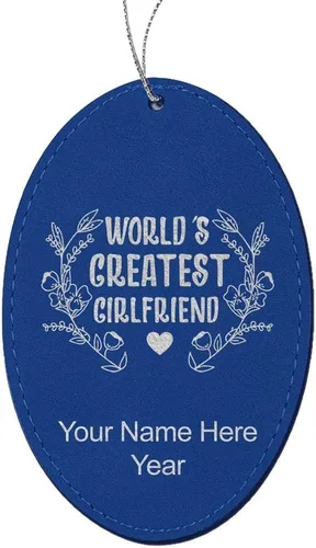 Vista 6 de LaserGram Personalized Christmas Ornament, World's Greatest Girlfriend, Faux Leather, Custom Laser Engraved Gift Idea (Oval Shape, Gray)