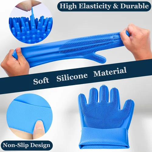 Vista 3 de 3-in-1 Pet Grooming Gloves for Washing, Deshedding & Massage (2)