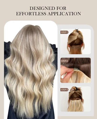 Vista 5 de VINBAO Extensiones de cabello humano con clip, balayage, color marrón ceniza a rubio caramelo, 14 pulgadas, 6 unidades, 3.53 onzas, 6