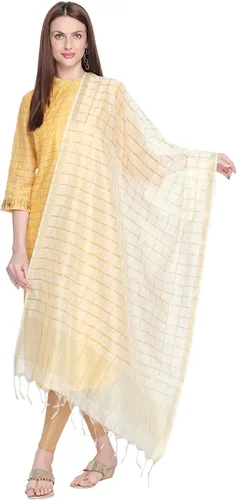 Vista 5 de DUPATTA BAZAAR Dupatta de seda mezclada a cuadros para mujer.