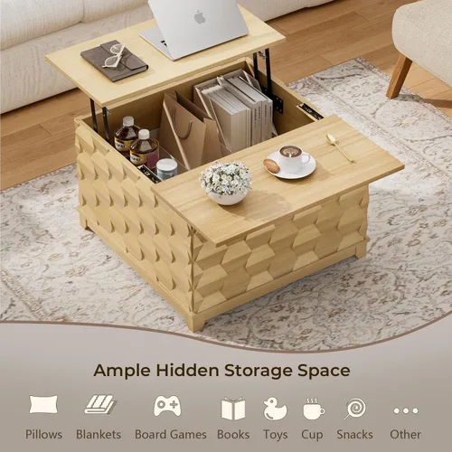 Vista 4 de BROTTAR Mesa de Centro con Tapa Elevable, Mesa de Centro Cuadrada de 31.5'' con Almacenamiento, Mesas de Centro Estilo Granja con Almacenamiento