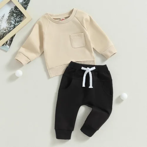 Vista 2 de Conjunto de sudadera de manga larga con cuello redondo y pantalones deportivos para bebés, ropa de invierno para bebé
