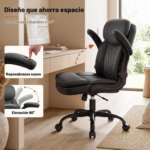 Vista 3 de Silla de oficina de cuero, silla de escritorio para computadora Negro