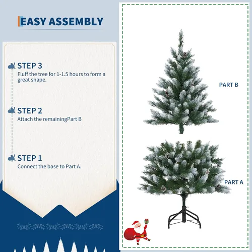 Vista 7 de Árbol de Navidad Artificial Preiluminado de 4.5 Pies, Árbol de Pino de Navidad con Piñas, 150 LEDs y 352 Puntas - Soporte con Bisagras, Árboles
