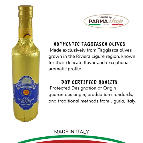 Vista 4 de Riviera Ligure aceite virgen extra pdo tiene aceitunas llamadas Taggiasche, lt 0,50 (17,6 onzas) x 2 botellas de oro