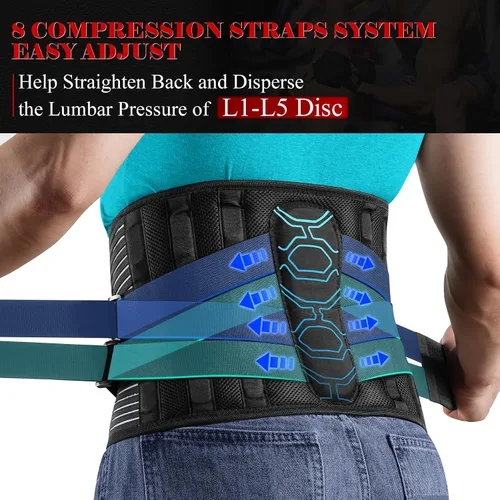 Vista 3 de Soporte de espalda con panel lumbar biónico, cinturón de apoyo de espalda fuerte para levantamiento pesado, cinturón de apoyo lumbar transpirable